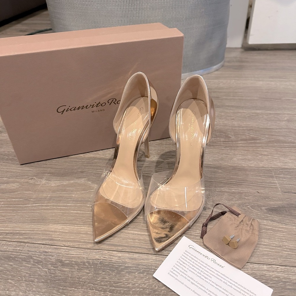 GIANVITO ROSSI POINTED TOE ROSE GOLD D’ORSAY PUMP - Picture 9 of 10